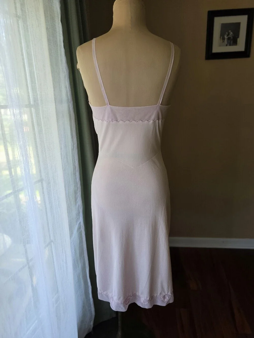 Vintage 1950s Baby Pink Embroidered Slip Dress Knee Length Mid-Century Medium - Picture 8 of 13